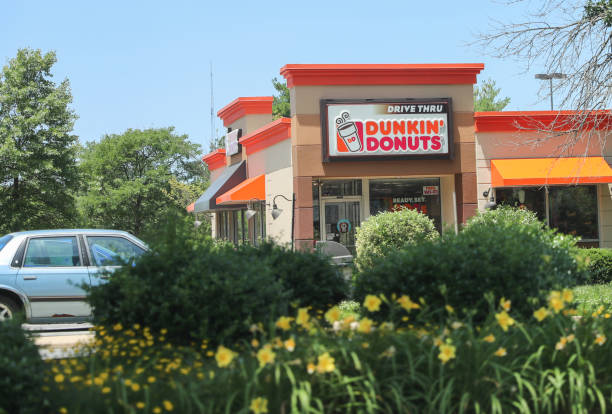 Exterior of Dunkin Donuts shop in  Princeton. stock photo