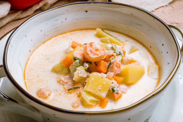 istock creamy soup with seafood 1157985331