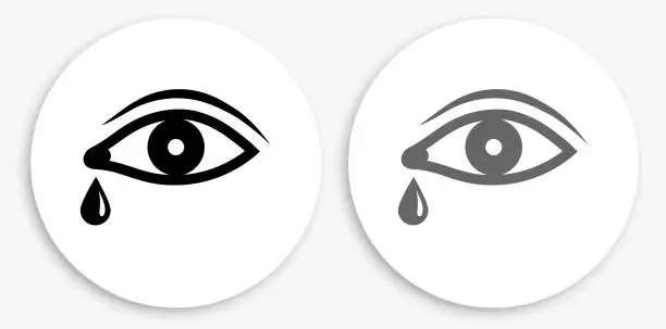 Vector illustration of Human Eye with Tear Black and White Round Icon