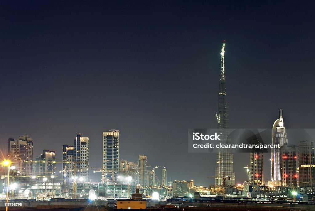 Dubai city skyline Dubai city skyline, worlds tallest building, Burj Khalifa Dubai under construction on the right. Arabia Stock Photo