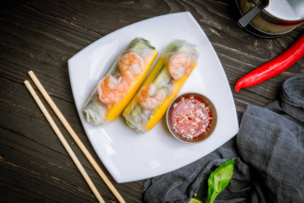 istock Fresh Spring Roll with shrimps, Vietnamese Food 1157988204