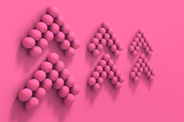 istock Set of pink arrows with halftone effect. Abstract pink coral background empty space studio room for display product ad website. 1157988700