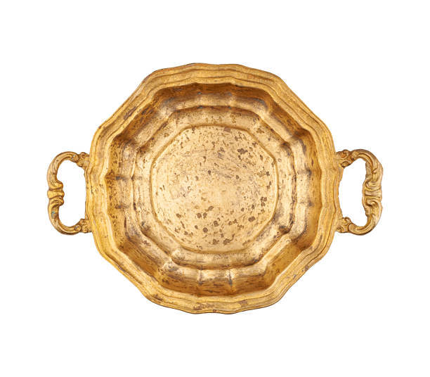 istock Brass tray with handles top view 1157992377