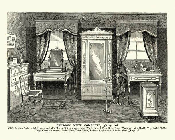 illustrations, cliparts, dessins animés et icônes de meubles de chambre victorien, garde-robe, washstand, tiroirs, 19ème siècle - washstand