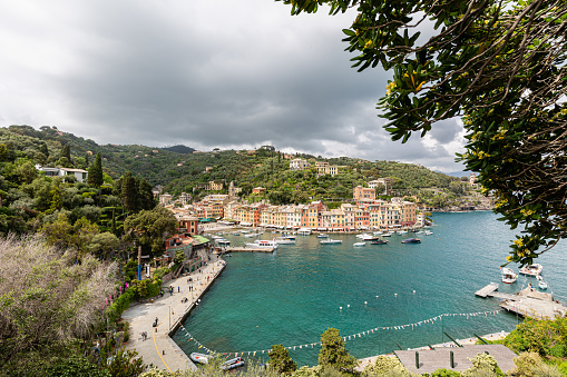 City of Portofino from near hill with sky and clouds
