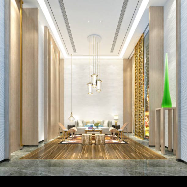 istock 3d render of luxury hotel lobby and reception 1157997618