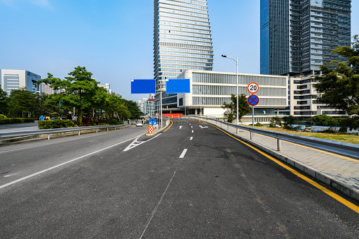 City roads and modern office buildings in Shenzhen, China
