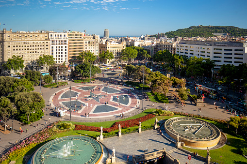 Sunny day in Plaça de catalunya, Barcelona, Spain