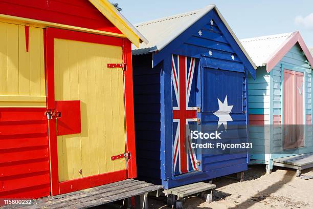 Trzy Brighton Beach Kąpieli Chatki - zdjęcia stockowe i więcej obrazów Australia - Australia, Bez ludzi, Brighton - Melbourne