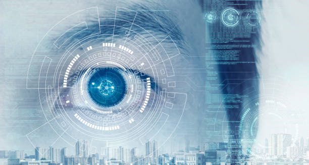 istock High technology that helps identify identification by scanning the eyes of the eye to check the information of the person. 1158006451