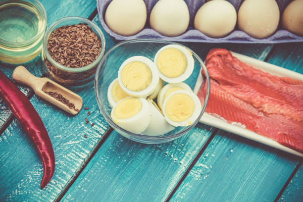 istock Keto diet eggs and fish. Low carb food 1158008483