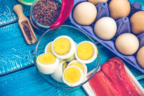 istock Keto diet eggs and fish. Low carb food 1158010606