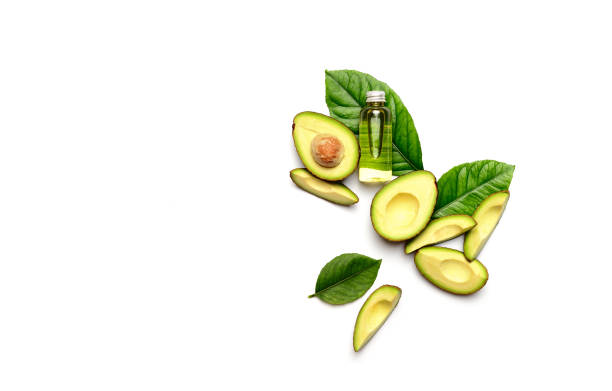istock Avocado oil concept, flat lay composition with blank space for a text 1158011129