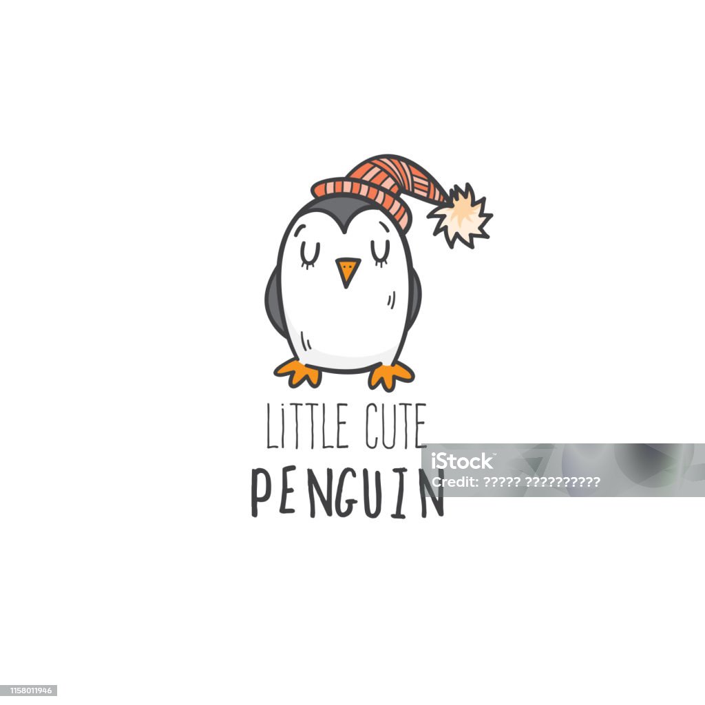 Card with penguin. Card with cute cartoon penguin. Vecor doodle image. Animal stock vector