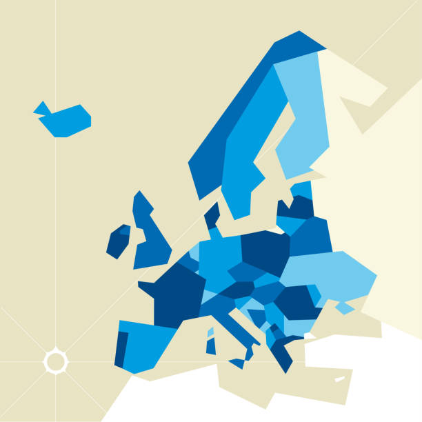 европа ограничила карту. только полигоны в синих тонах. - spain germany stock illustrations