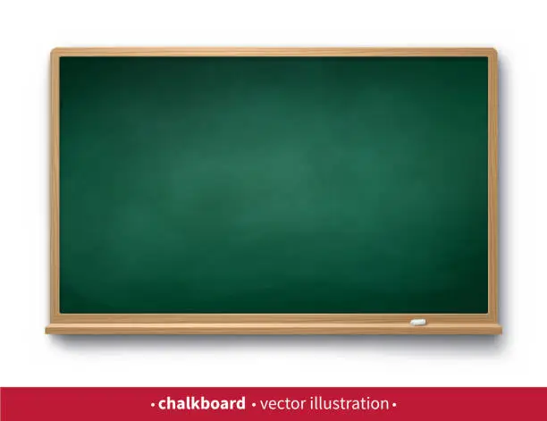Vector illustration of Chalkboard with wooden frame with piece of chalk