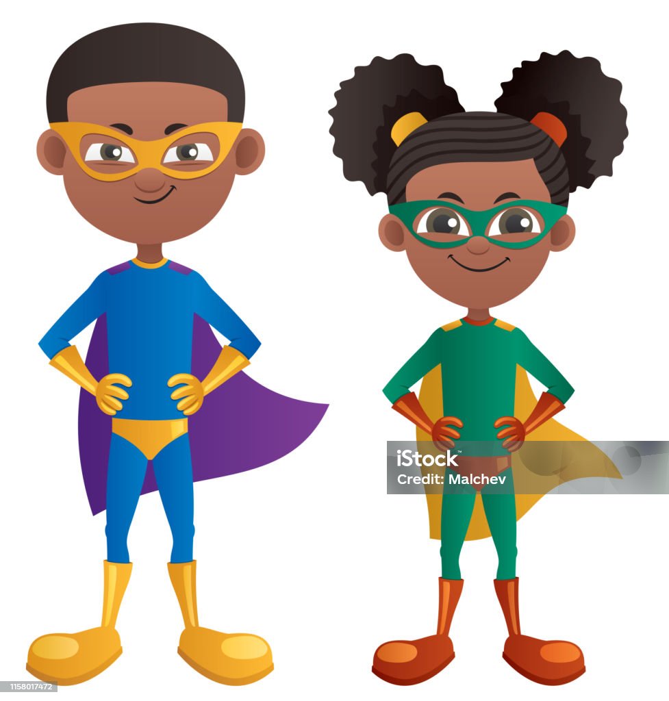 Super Kids Black Stock Illustration - Download Image Now - Superhero,  Child, Cartoon - iStock