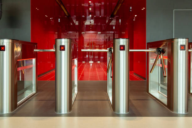 istock Security office center. Turnstile with card reader. Electronic checkpoint with a turnstile in the office center. 1158019081