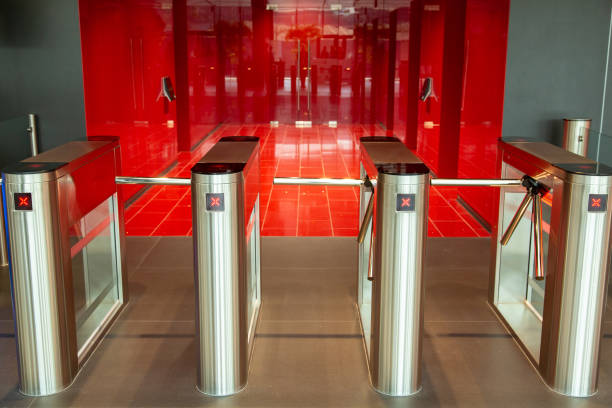 istock Security office center. Turnstile with card reader. Electronic checkpoint with a turnstile in the office center. 1158019086