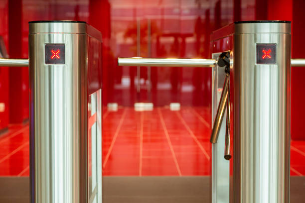 istock Security office center. Turnstile with card reader. Electronic checkpoint with a turnstile in the office center. 1158019094