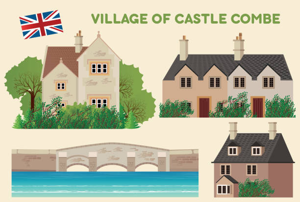 wioska zamku combe - castle combe stock illustrations