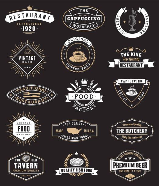 logotypy i odznaki dla restauracji - insygnia stock illustrations