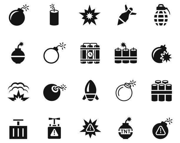 explosionssymbolsatz - bombe stock-grafiken, -clipart, -cartoons und -symbole