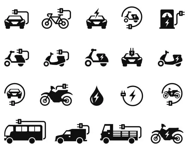 Vector illustration of Electric car icon set