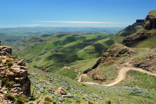 Road leading down Sani pass, Lesotha, Southern Africa.