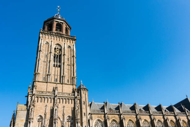 Great Church or Lebuinus Church in Deventer, The Netherlands. Blue sky, space for text cathedral of Deventer, Holland deventer photos stock pictures, royalty-free photos & images
