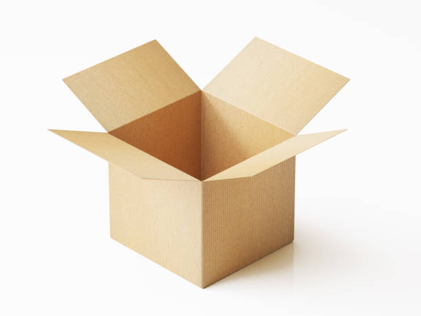 흰색 배경에 오픈 골판지 상자 - packaging freight transportation box moving office 뉴스 사진 이미지