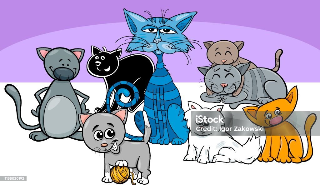 funny cats pets group cartoon illustration Cartoon Illustration of Cats and Kittens Animal Characters Group Animal stock vector