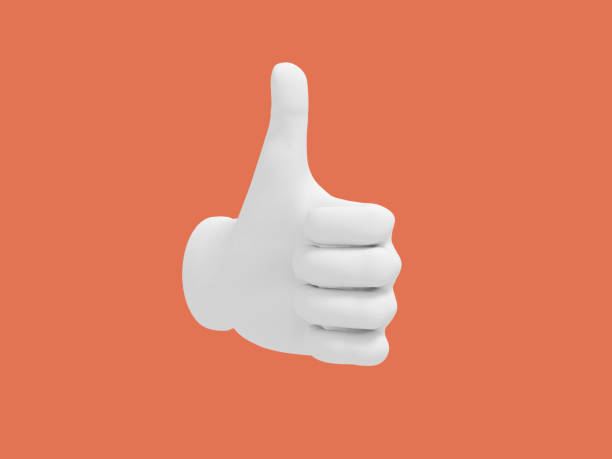 istock Cartoon hand thumb up. Illustration on red color background. 3D-rendering. 1158032587