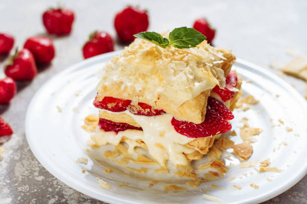 istock Slice Confectionery Napoleon Cake with Strawberry 1158032610