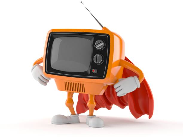 istock Retro TV character with hero cape 1158032618