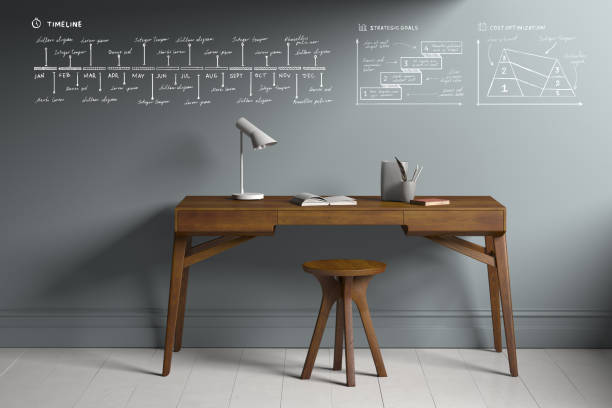 istock Modern minimalist workplace  with business plan 1158033213