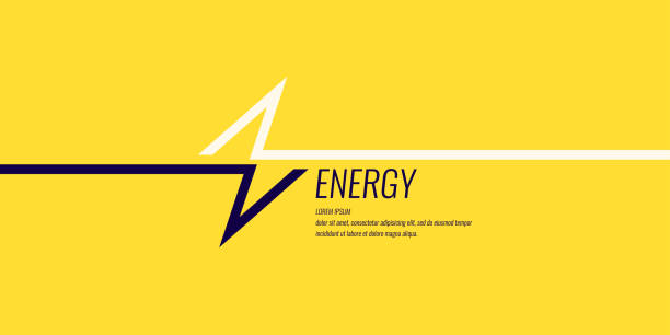 Linear image of lightning on a flat yellow background with text. Linear image of lightning on a flat yellow background with text. Vector illustration. abstract vectors power stock illustrations