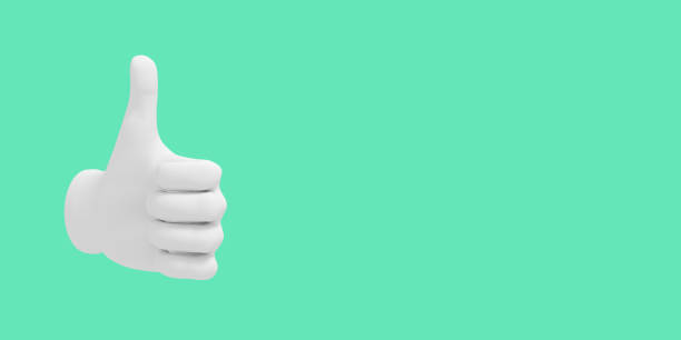 istock Cartoon hand thumb up. Illustration on green color background. 3D-rendering. 1158035474