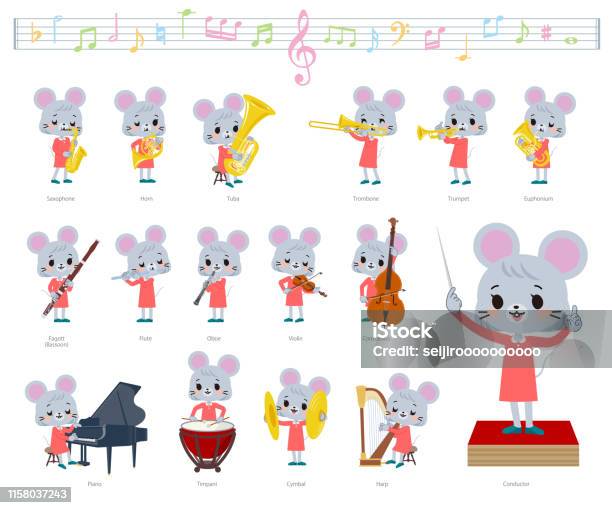 Children Gray Suit Business Women0525 Stock Illustration - Download Image Now - Classical Music, Harp, Mouse - Animal