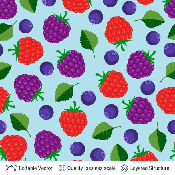 숲 열매와 잎원활한 패턴. - wallpaper pattern raspberry pattern seamless stock illustrations