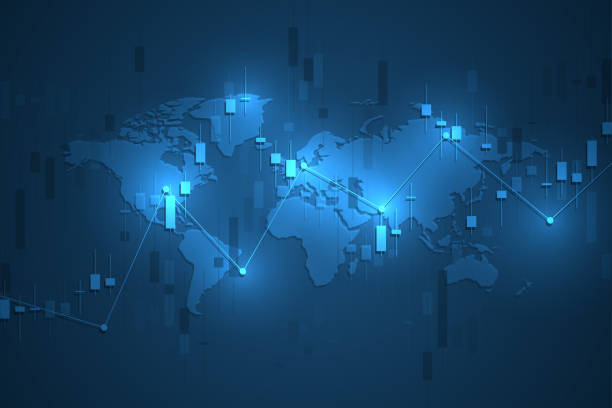 istock Stock exchange chart market investment trading with world map. Trading platform. Business graph. Vector Illustration 1158046990