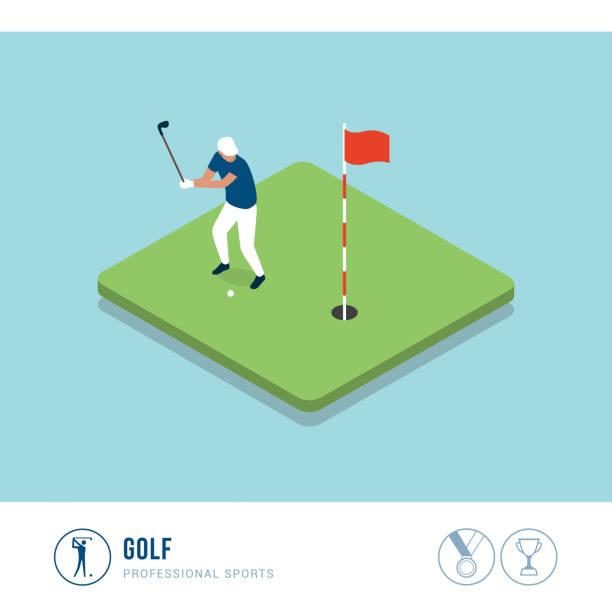 ilustraciones, imágenes clip art, dibujos animados e iconos de stock de competición deportiva profesional: golf - golf power golf course challenge