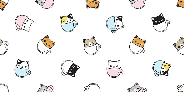 Mèo Liền Mạch Mẫu Vector Kitten Coffee Cup Calico Giống Khăn Quàng Cổ Cô  Lập Phim Hoạt Hình Lặp Lại Nền Gạch Minh Họa Thiết Kế Màu Pastel Hình minh  họa Sẵn