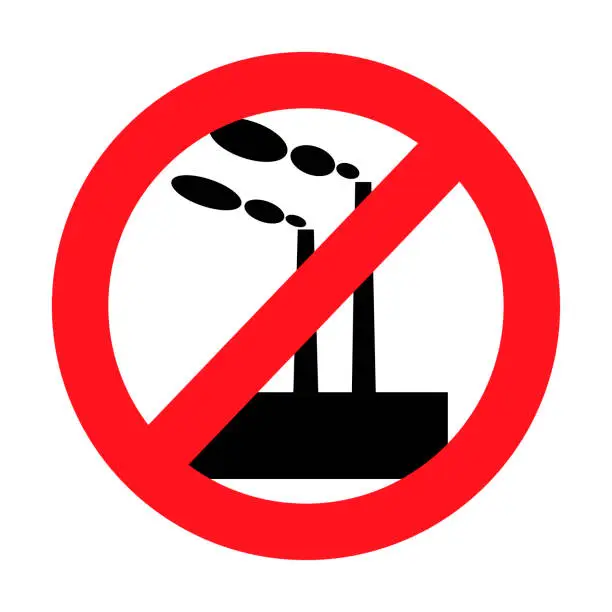 Vector illustration of Prohibition sign industrial emissions. Vector illustration.