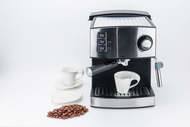 istock Espresso coffee machine on the white background with copy space 1158052575