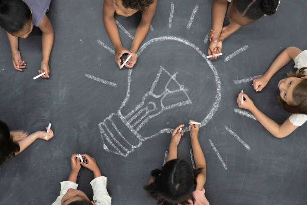 istock Aerial view of intelligent elementary children 1158056371