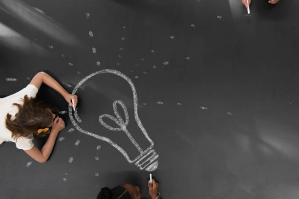 istock Aerial chalk drawing of a lightbulb 1158056373