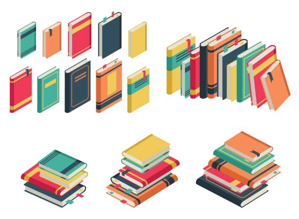 istock Isometric book set. Books school library publishing dictionary textbook magazine closed page for studying vector collection 1158056541
