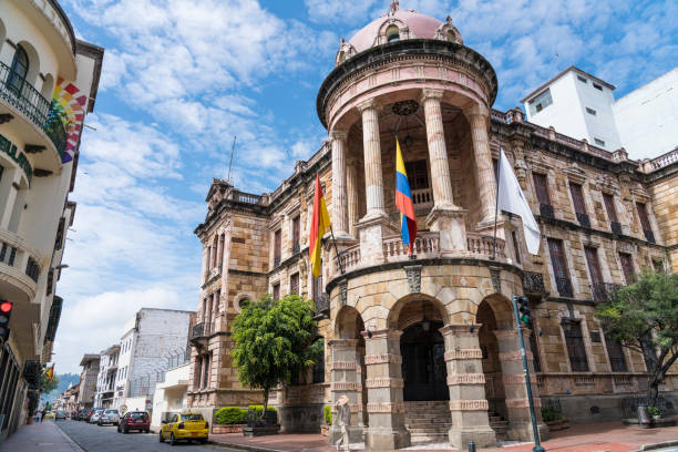 Cuenca, Ecuador - March 3, 2019: Beautiful building of Town hall of Cuenca city on sunny day
