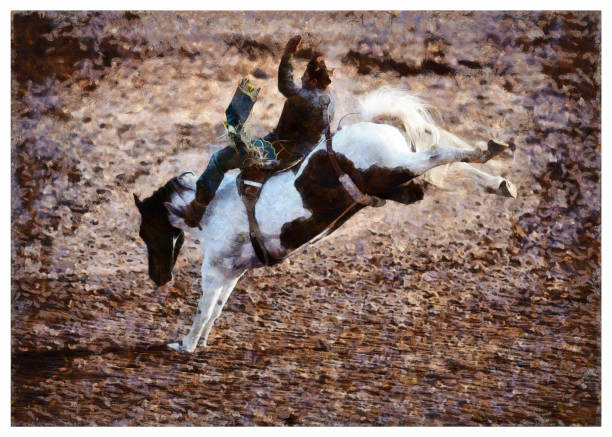 illustrazioni stock, clip art, cartoni animati e icone di tendenza di bucking bronco - manipolazione fotografica digitale - cowboy rodeo wild west bucking bronco